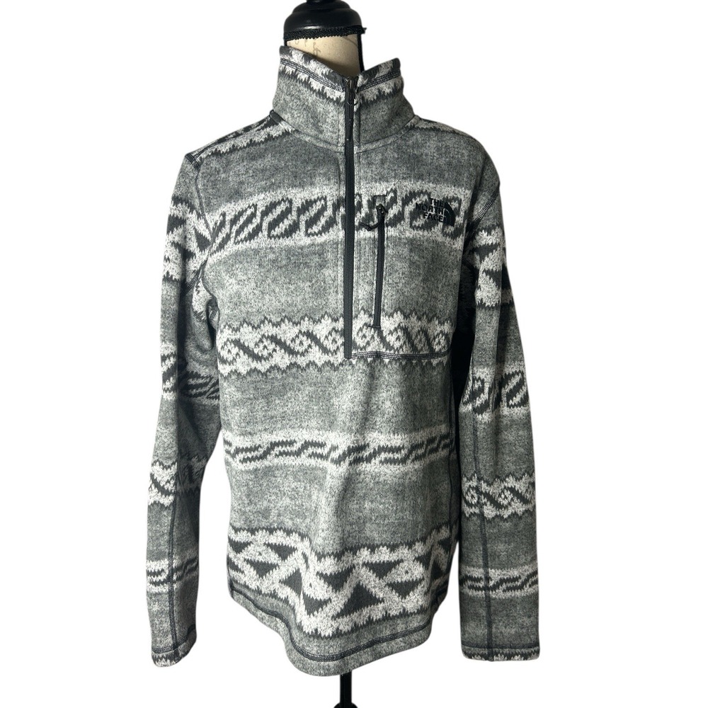 The North Face Jacket Gray Aztec Tribal Gordon Lyons Fleece Half Zip Pullover M‎